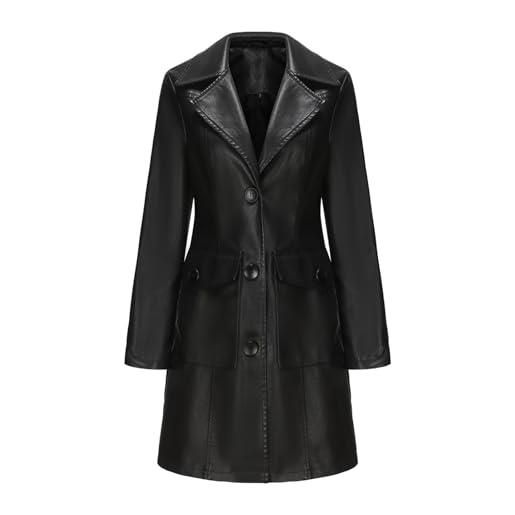 YURCI trench da donna con spolverino al petto, cappotti lunghi in ecopelle con colletto alla moda (color: black, size: m)