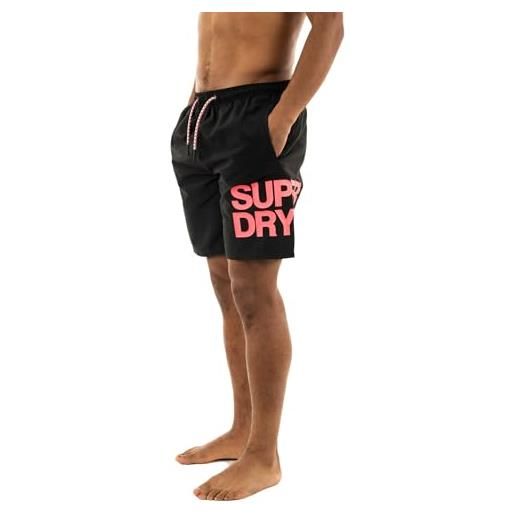 Superdry costume da bagno da uomo 17 sportswear in materiale riciclato con logo, nero , l