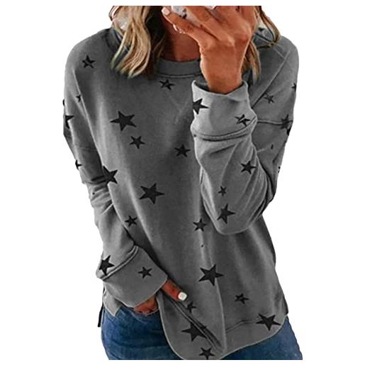 YMING donna felpa casual pullover plus size sciolto stampa stella maglione grigio scuro 3xl