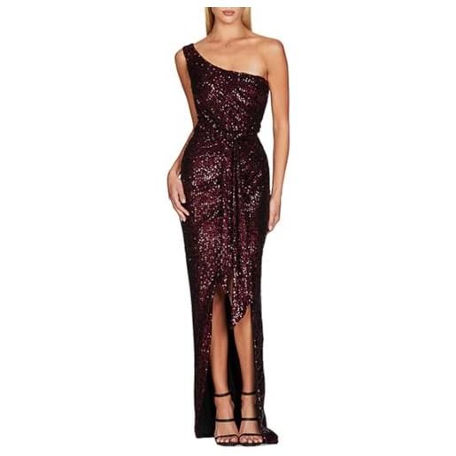 Minetom abito lungo donna elegante paillettes vestito da sera festa cocktail cerimonia senza maniche senza spalline maxi abito b bianco m