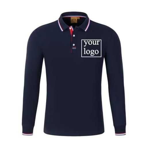 Tuboshu camicie con logo personalizzato polo a maniche lunghe alla moda top da uomo d'affari sciolto con stampa personalizzata navy, xl