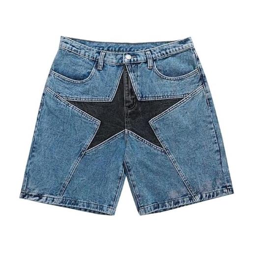 AHSBND y2k jeans uomo estetico baggy hip hop star pantaloncini y2k denim allentato harajuku y2k moda streetwear (color: blue, size: s)