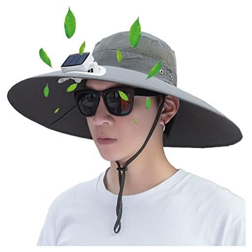 KUMADAI cappello con ventilatore energia solare cappello pescatore uomo cappellino con ventilatore pannello solare cappello refrigerante cappello sole per pesca trekking, verde