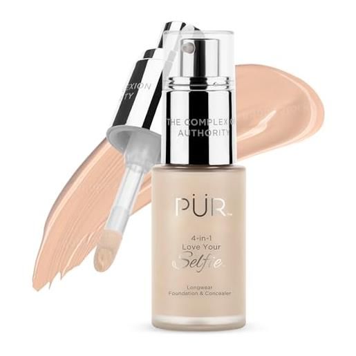 Pur cosmetics 4-in-1 love your selfie longwear foundation and concealer - unique, dual-applicator component - covers blemishes and imperfection - reduce fine lines and wrinkles - mg2-1 oz makeup