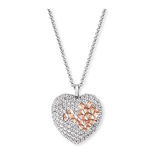 Engelsrufer collana da donna in argento sterling e ciondolo a forma di cuore, bicolore in argento e oro rosa, con 58 zirconi, regolabile in tre lunghezze, lunghezza: 60 cm, länge 50 + 5 + 5 cm, 