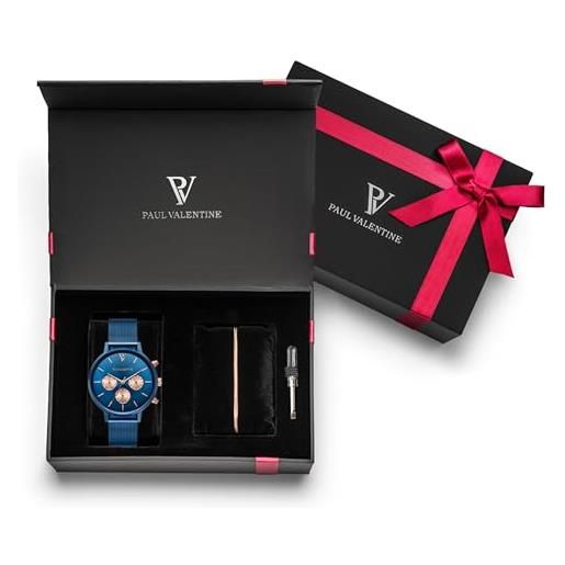PAUL VALENTINE® scatola regalo multifunctional con orologio da donna, con elegante bracciale sleek faye®, in argento o oro rosa, confezione regalo con bracciale coordinato