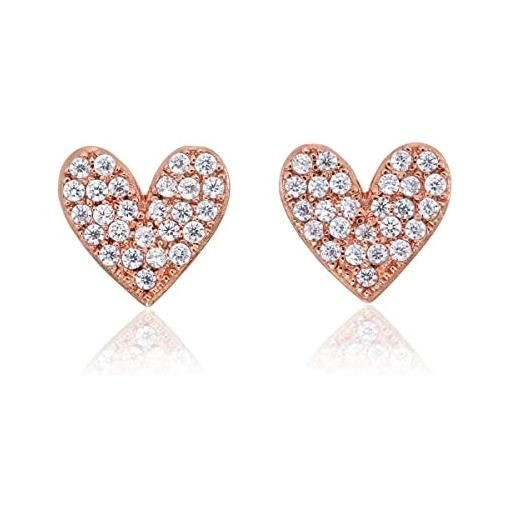 Diamond Treats orecchini a cuore in argento 925, orecchini cuore per donna e ragazza, eleganti orecchini oro rosa donna con pietre zirconi, orecchini cuore con confezione regalo