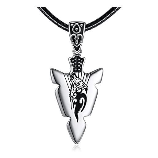 VONALA collana con punta di freccia, in argento sterling 925, con freccia, lupo, gioiello vichingo, regalo per uomo e donna, argento sterling