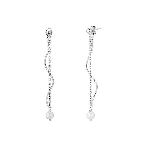 Vanbelle gioielli in argento sterling 925 - orecchini con catena - rodiato - perle d'acqua dolce - elegante e bello orecchino da donna, argento sterling