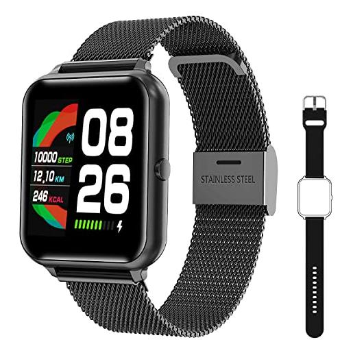 Motsfit smart watch per uomo e donna, orologio fitness touch screen con cardiofrequenzimetro, monitoraggio del sonno, fitness tracker ip67, impermeabile, contapassi, per android e ios, nero