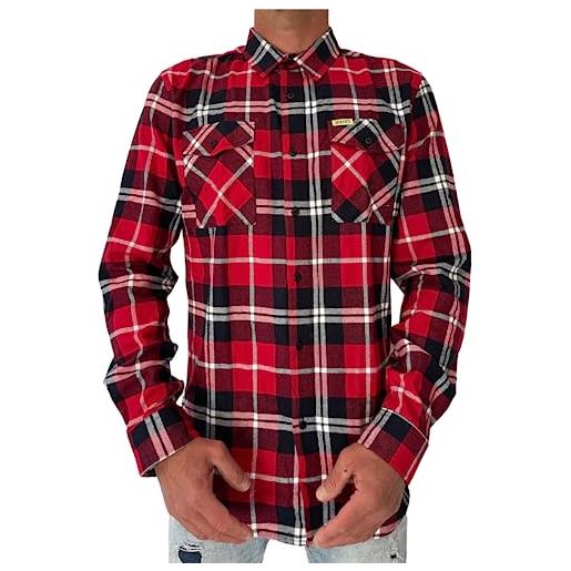 DRAXIES camicia flanella uomo quadri - regular fit casual con bottoni a maniche lunghe 100% cotone - rosso e bianco - springfield - xl