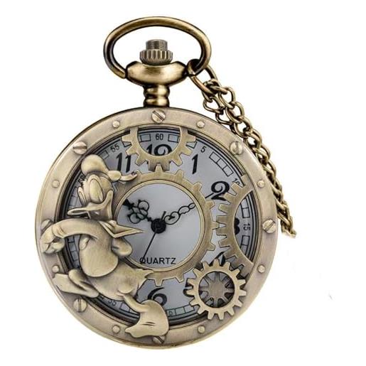 AAKG orologio da tasca del fumetto, orologio da tasca con motivo hollow topolino e donald duck, orologio da tasca regalo per studente, corda di donald duck