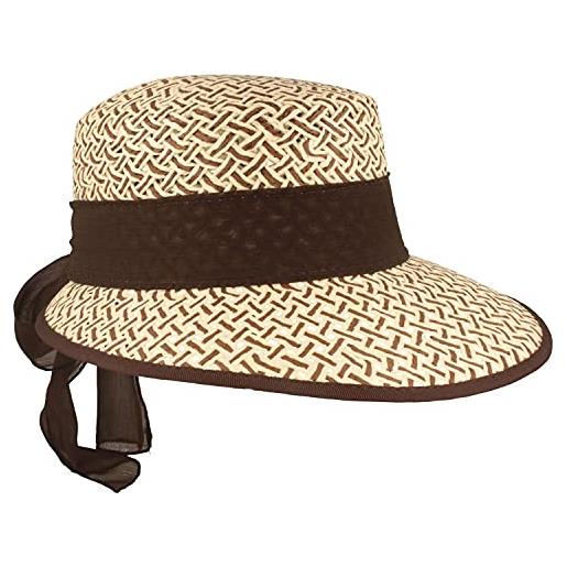 Hut Breiter cappello di paglia da donna | cappello da spiaggia | protezione con tesa asimmetrica e fiocco - in carta 100% , beige naturale, l