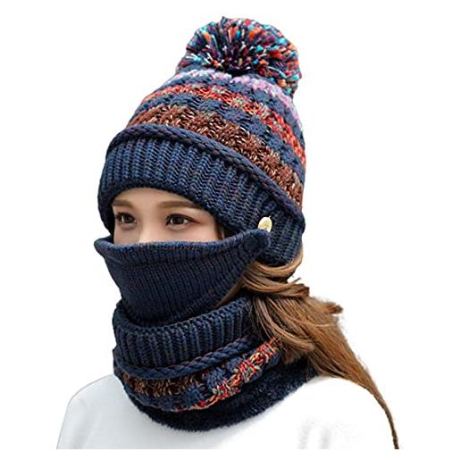 Hahepo berretto lavorato a maglia con sciarpa per il viso, berretto invernale da donna con pompon per donne e ragazze