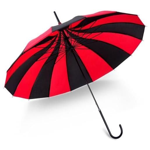 OLACD ombrello da sole a pagoda vintage: ombrello decorativo con manico lungo per foto, rosso e nero, medium