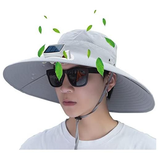 KUMADAI cappello con ventilatore energia solare cappello pescatore uomo cappellino con ventilatore pannello solare cappello refrigerante cappello sole per pesca trekking, grey 1
