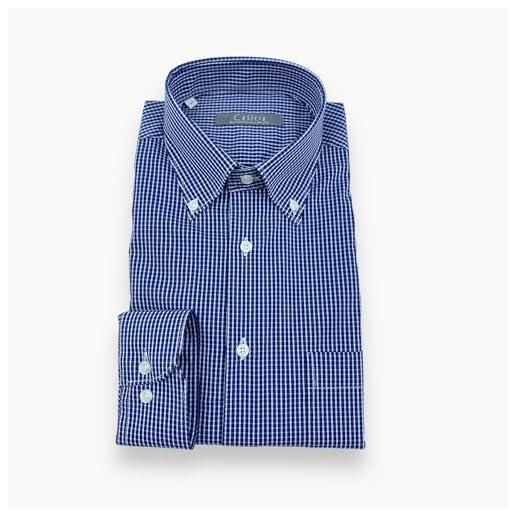 cassera camicia uomo a manica lunga 100% cotone botton down art. 5s198 rocca mod. Style quadro blu (43, quadro blu)
