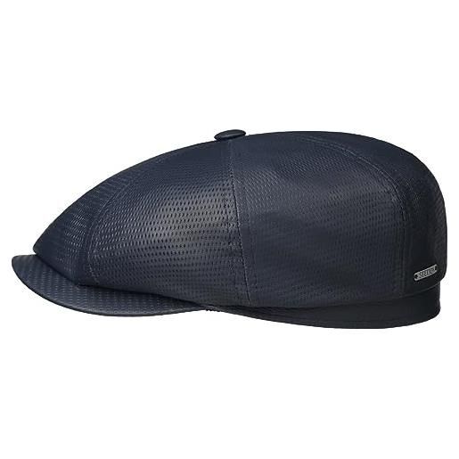 Stetson coppola hatteras in pelle nappa uomo - made germany berretto newsboy con visiera, fodera estate/inverno - 60 cm blu scuro