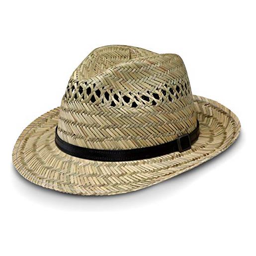 fiebig bogart cappello di paglia per donna e uomo | cappello di paglia 100% per il sole | cappello estivo con cinturino in similpelle | colore naturale (63)