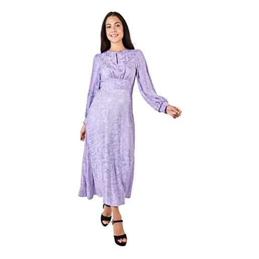 Closet London puff sleeves, tie back, double stitched pockets, gathers at waist, keyhole button front, cuff detailing vestito casual, lilac, 16 (pacco da 24) donna
