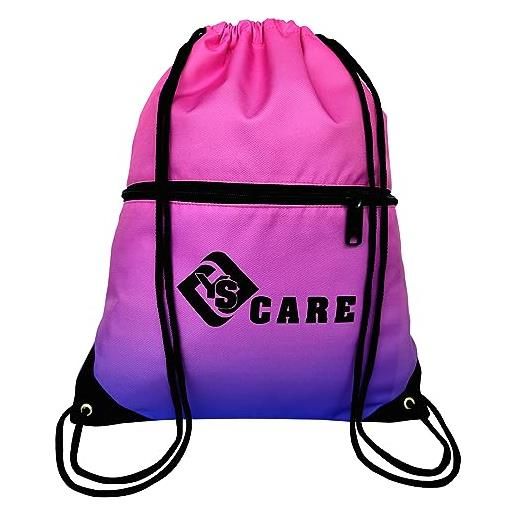 YSCARE borsa sportiva impermeabile da palestra (dimensioni 42 x 34 cm), borsa con coulisse borsa da viaggio hipster da palestra con zaino con coulisse per uomo, donna e bambino (rosa/viola)