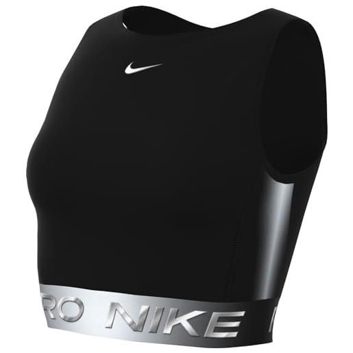 Nike w np df crop tank shine canotta corta, nero/argento metallizzato, s donna