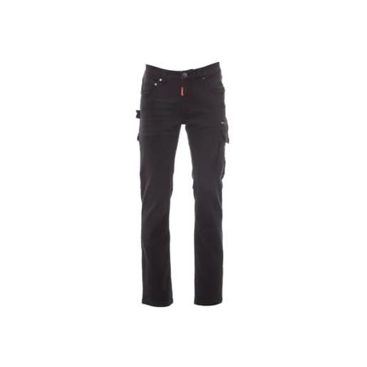 PAYPER west pantaloni denim da uomo taglio jeans con tasconi elasticizzati, colore: nero, taglia: 42