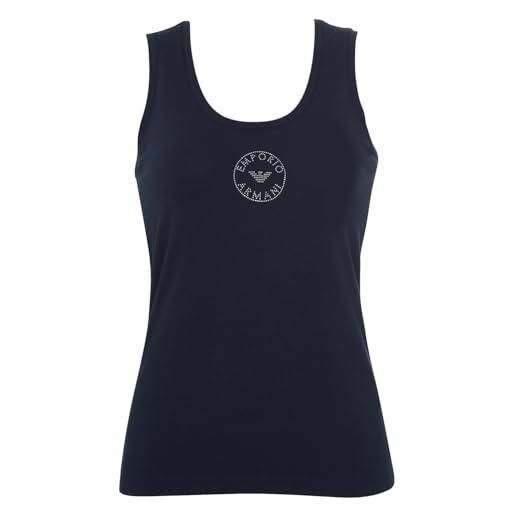 Emporio Armani logo da donna tank essential studs t-shirt, blu marino, m