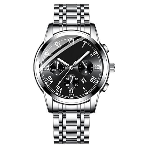 ROSEBEAR orologio da uomo 30m impermeabile di lusso orologi di affari meccanici automatici orologio da polso regolabile cinturino in acciaio inossidabile, argento, nero