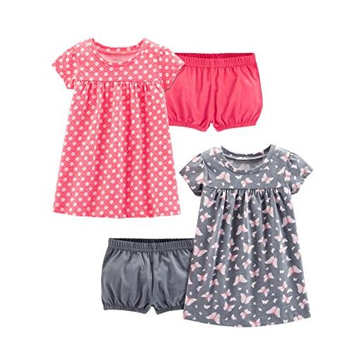Simple Joys by Carter's short-sleeve and sleeveless dress sets, pack of 2 abito casual, grigio farfalle/rosa floreale, 12 mesi (pacco da 2) bambine e ragazze