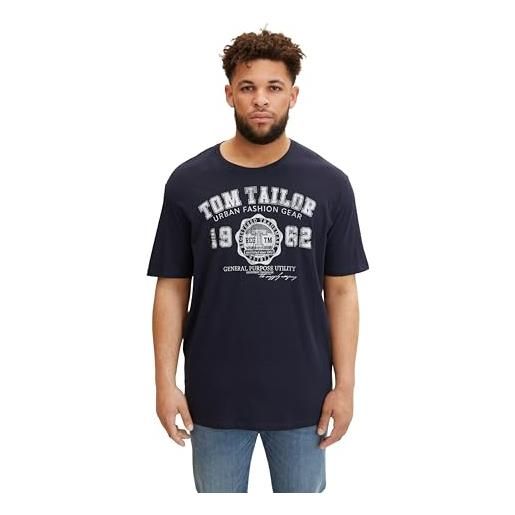 TOM TAILOR t-shirt con logo stampato, uomo, blu (knitted navy 10690), 3xl taglia grande
