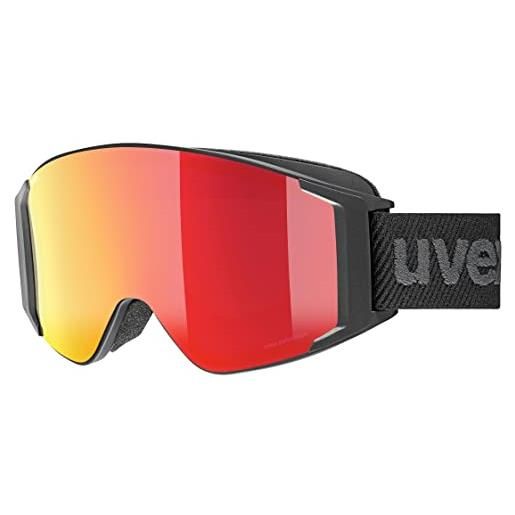 Uvex g. Gl 3000 top, occhiali da sci unisex, polarizzato, con lente intercambiabile, black matt/red-clear, one size