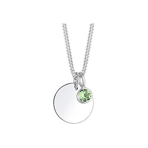 Elli collana con pendente con cristallo da donna, in argento 925, verde (chiaro), misura 45