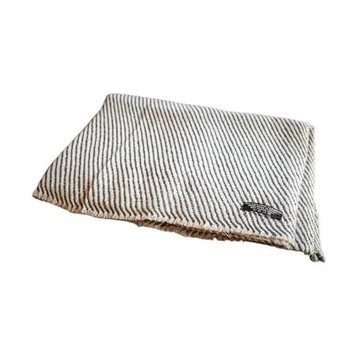 yanopurna sciarpa cashmere 100% , 68x190 cm, stola cashmere intrecciata a mano made in nepal, scialle cashme-re donna e uomo, lavaggio a mano, grigio a righe
