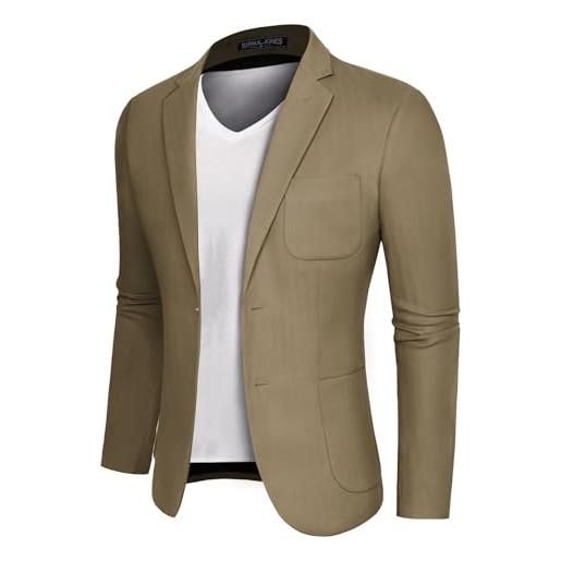 PJ PAUL JONES giacca casual da uomo con risvolto dentellato a due bottoni in cotone e lino, cachi, xxl