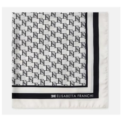 Elisabetta Franchi foulard medio in twill di seta stampa logo multicolore burro/nero