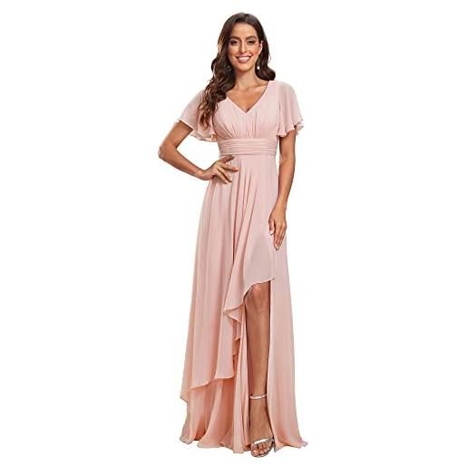 Ever-Pretty vestito da sera donna elegante stile impero scollo a v maniche corte lungo abito da sera ee01809 rosa 46