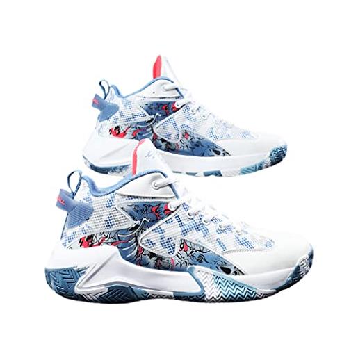 CLSSLVVBN scarpe da basket da uomo sneakers traspiranti allenamento atletico antiscivolo coppia sport professionale corsa, bianco blu, quarantadue