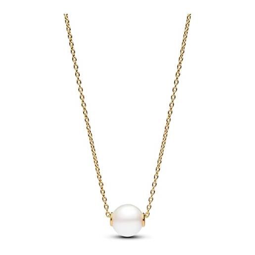 Pandora timeless collier placcato in oro 14k con perla coltivata d'acqua dolce trattata bianca e zirconi cubici trasparenti