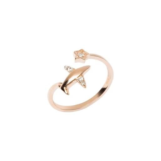 WearTravelers anello con aereo in argento 925 con zirconi e stellina luminosa - anello regolabile - idea regalo per donne che viaggiano e per tutti coloro che amano viaggiare - modello siviglia (oro rosa)