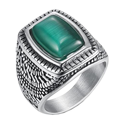 HIJONES vintage semplice piazza verde pietra anello da uomo in acciaio inossidabile nozze gioielleria argento taglia 17