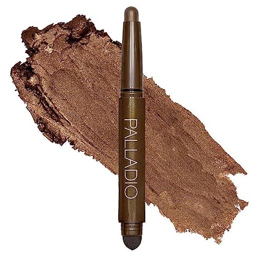 Palladio waterproof eyeshadow stick with blending sponge, long lasting & effortless application, smudge free & crease proof formula, matte & shimmer shades, buildable eye shadow (chocolate shimmer)