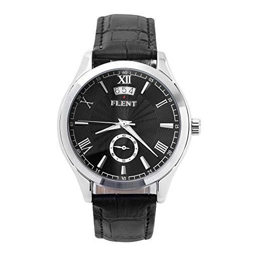 Haonb orologi da polso, orologio meccanico automatico con orologio scheletro calendario, cassa nera quadrante argento
