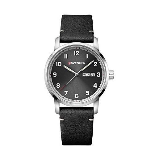 WENGER uomo attitude - orologio al quarzo analogico in acciaio inossidabile con cinturino in pelle nera fabbricato in svizzera 01.1541.116