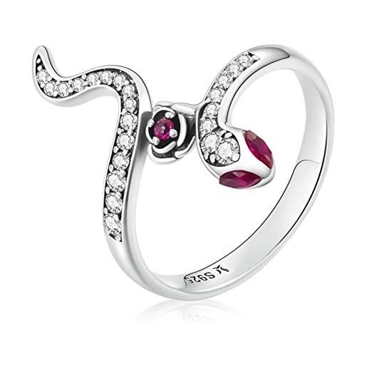 Qings anello serpente in argento sterling 925, anello fiore rosa con zirconi anello di promessa anello di fidanzamento per le donne regali di compleanno per ragazze