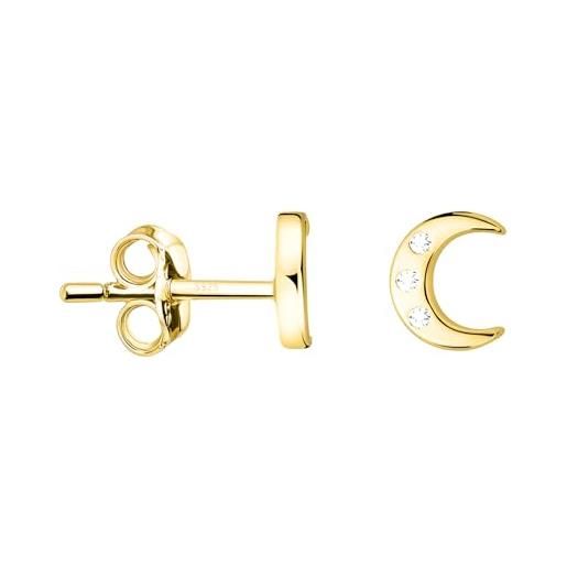 Sofia milani - orecchini da donna in argento 925 - placcati in oro e con pietra zircone - orecchino a perno a luna - e2426