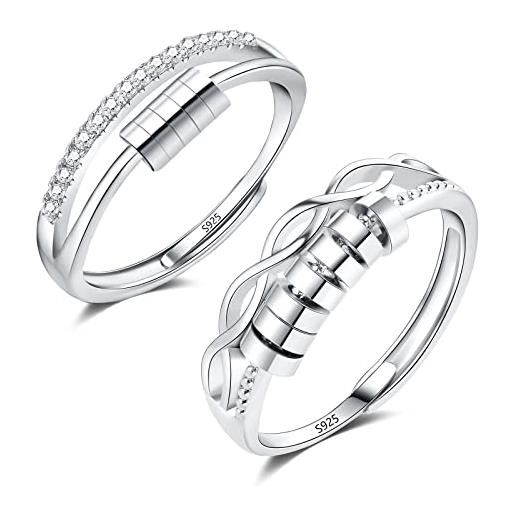 Cangall set di 2 anelli in argento sterling 925, con anelli antistress, aperti, regolabili, in argento, con perline, infinito, antistress, regalo rilassante per donne, uomini, figlia, zirconia cubica