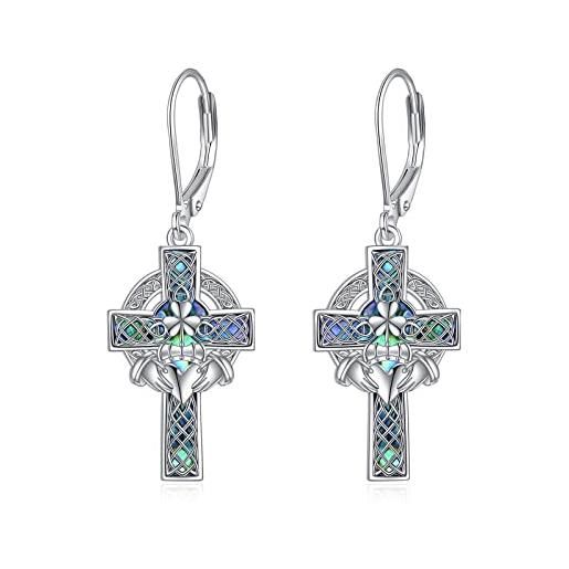 YFN orecchini croce celtica orecchini claddagh celtici argento sterling orecchini pendenti conchiglia abalone orecchini gioielli regali per donna uomo