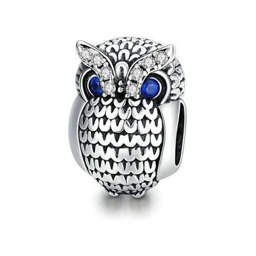 QANDOCCI funnala european eyed gufo perle argento 925 diy fits per le donne moda charms bracciali gioielli, argento sterling