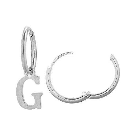 Beloved orecchini da donna a cerchio in acciaio - uno con iniziale e uno a cerchietto semplice - per lobi forati - chiusura a scatto (silver lettera g)